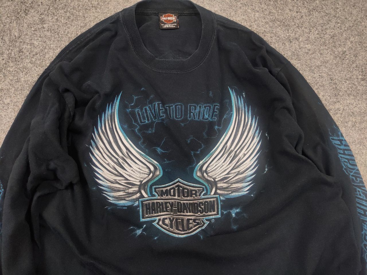 Harley Davidson Vintage Harley Davidson Fire Blue Logo Long sleeve Y2K Style Size US L / EU 52-54 / 3 - 4 Thumbnail