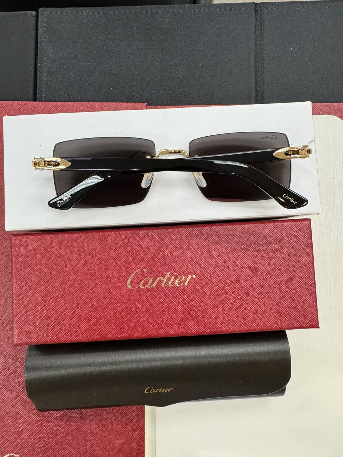 Cartier RARE Cartier Black Acetate Sunglasses Platinum Rimless C Size ONE SIZE - 1 Thumbnail