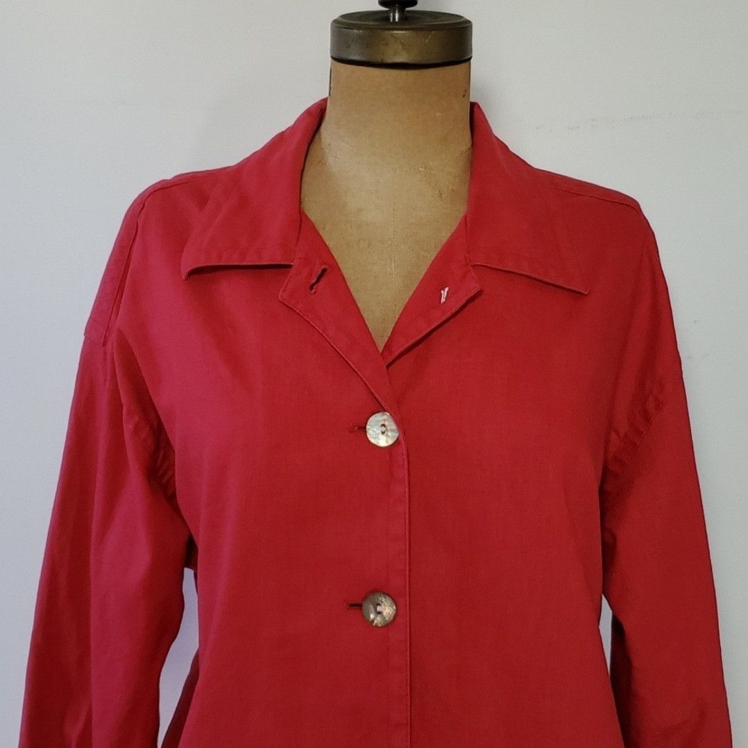 Other Chaus Size 14 Jacket Shacket Red Mother Pearl Linen Cotton Size L / US 10 / IT 46 - 5 Thumbnail