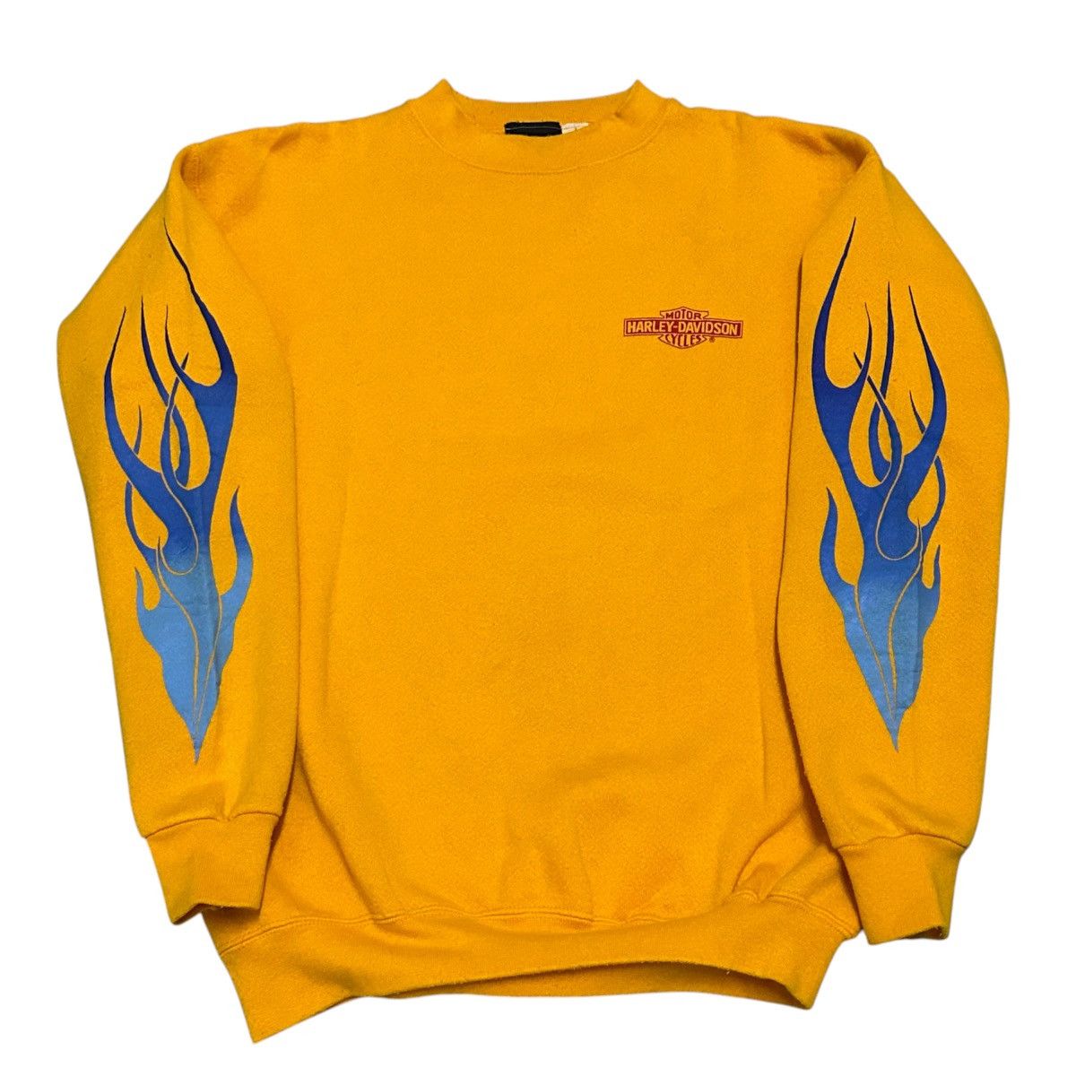 Harley Davidson (L) Vintage 1990s Harley Davidson Blue Flame Sleeve RARE Size US L / EU 52-54 / 3 - 4 Thumbnail