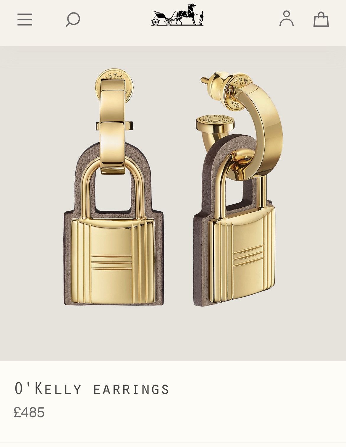 image of Hermes O Kelly Earrings in Gold, Women's