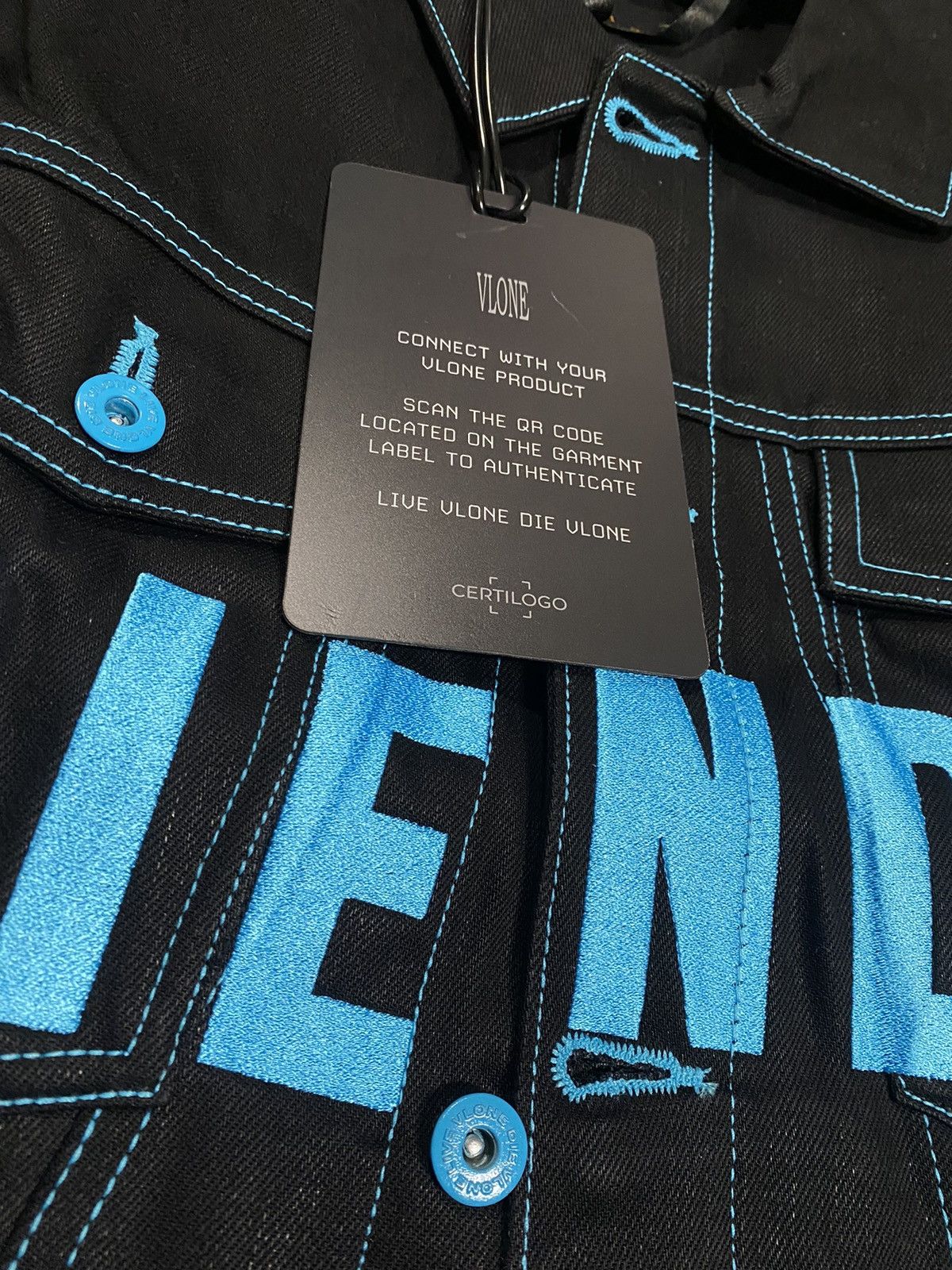 Vlone Vlone Blue Old English Denim Jacket (S) Size US S / EU 44-46 / 1 - 4 Thumbnail