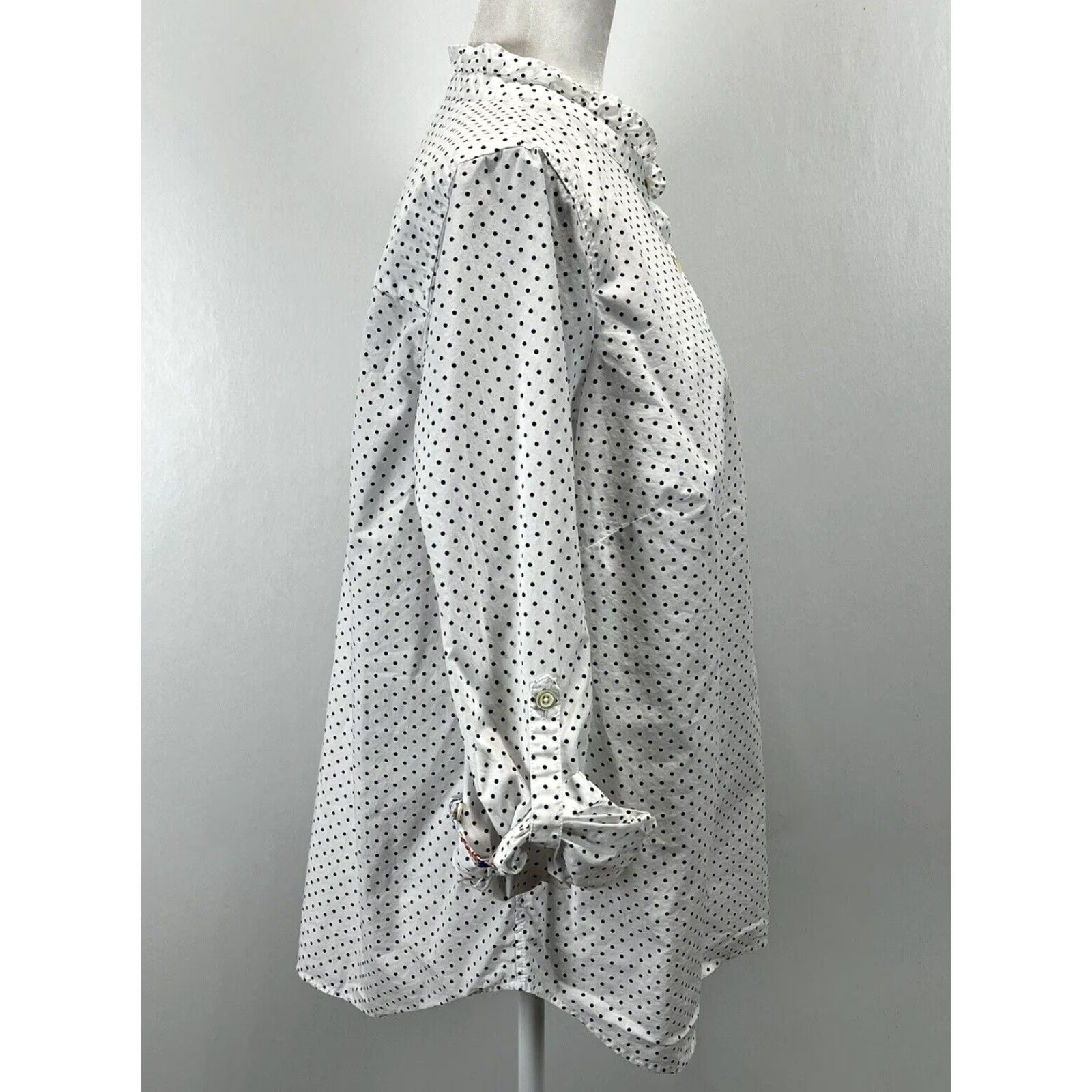 Talbots VINTAGE Talbots Polka Dot Tunic Blouse Shirt 1XP Plus Petite Cotton Women Roll Tab Long Sleeve White & Navy Mens? Women? Wait. Size XL / US 12-14 / IT 48-50 - 4 Thumbnail