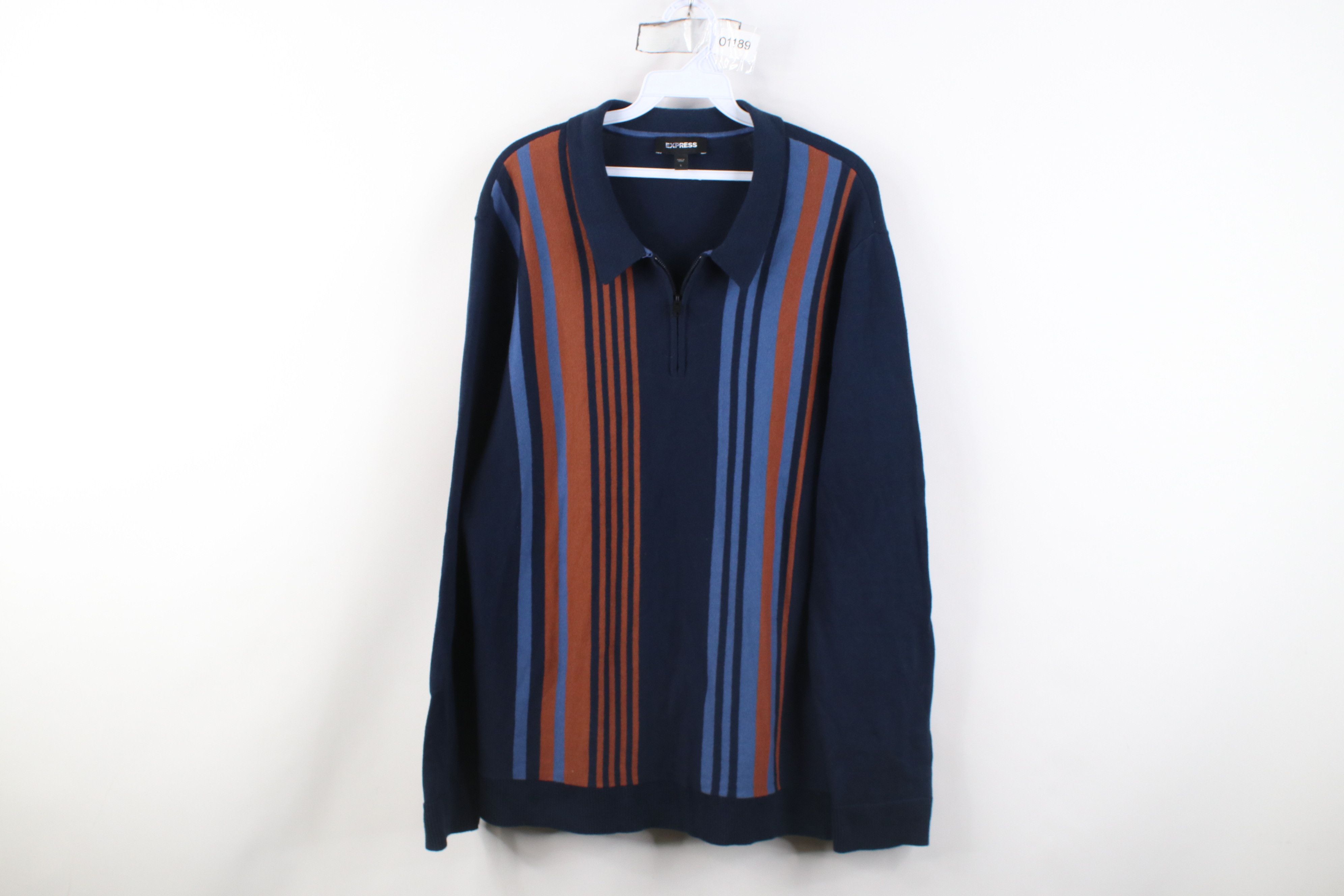 Express Express Rockabilly Panel Striped 1/4 Zip Collared Sweater Size US L / EU 52-54 / 3 - 1 Thumbnail