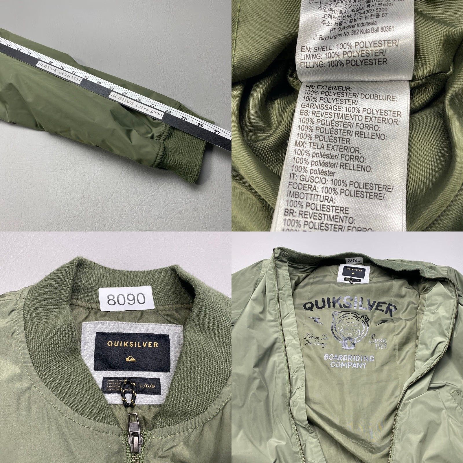 Quiksilver VINTAGE Quicksilver Boardriding Bomber Jacket Men's Large Olive Green Tiger Logo Inside Size US L / EU 52-54 / 3 - 9 Thumbnail
