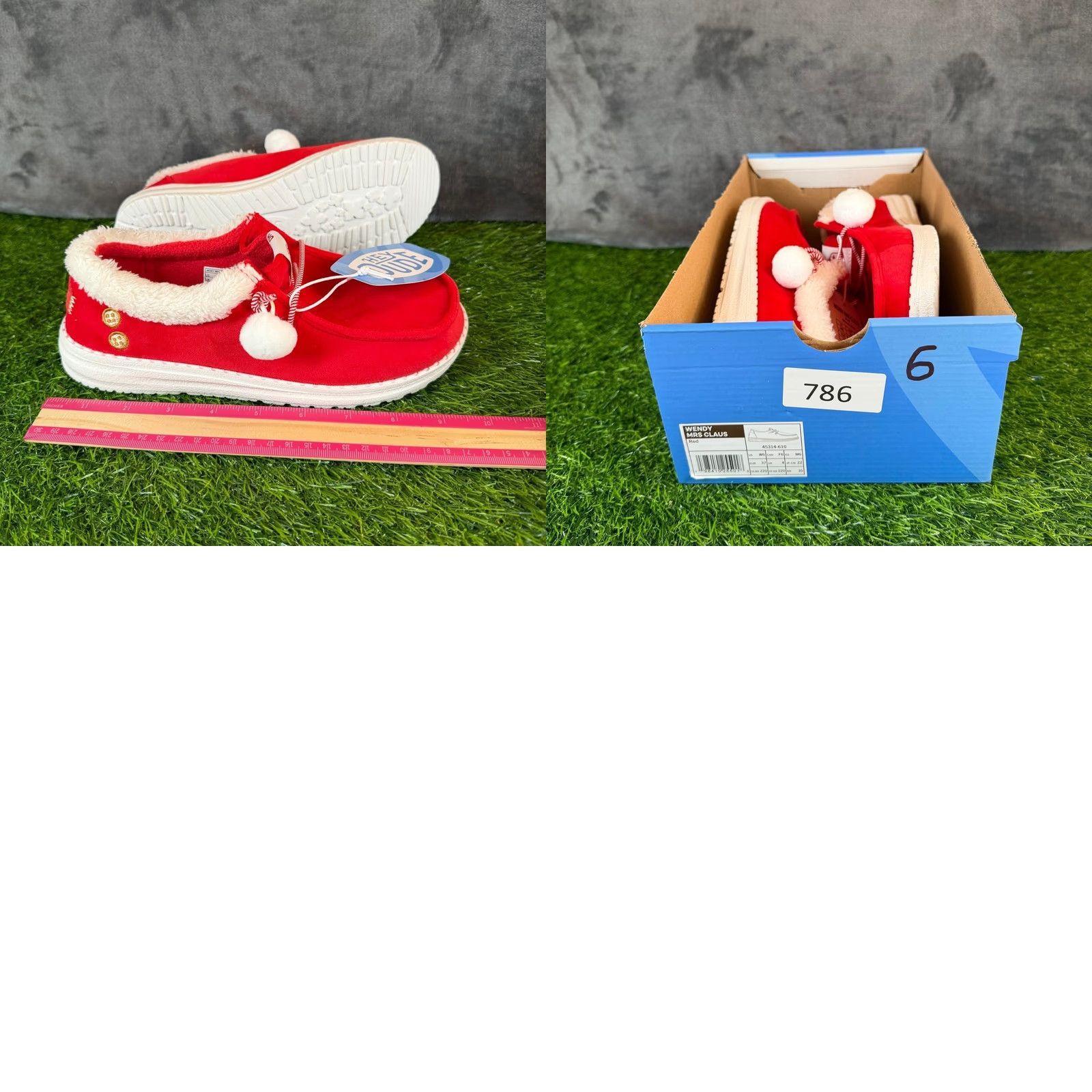 Vintage Hey Dude Loafers Womens Red Christmas Mrs Claus Faux Fur Pom Poms Slip On Size 6 EU 37 US 6 NWT Size US 7 / IT 37 - 9 Thumbnail