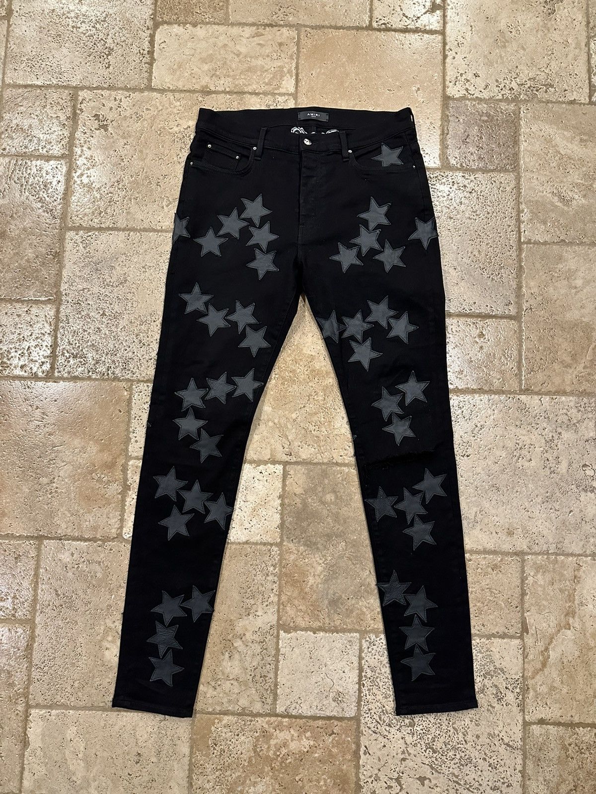 Amiri x Chemist Black Stars Leather Patch Denim