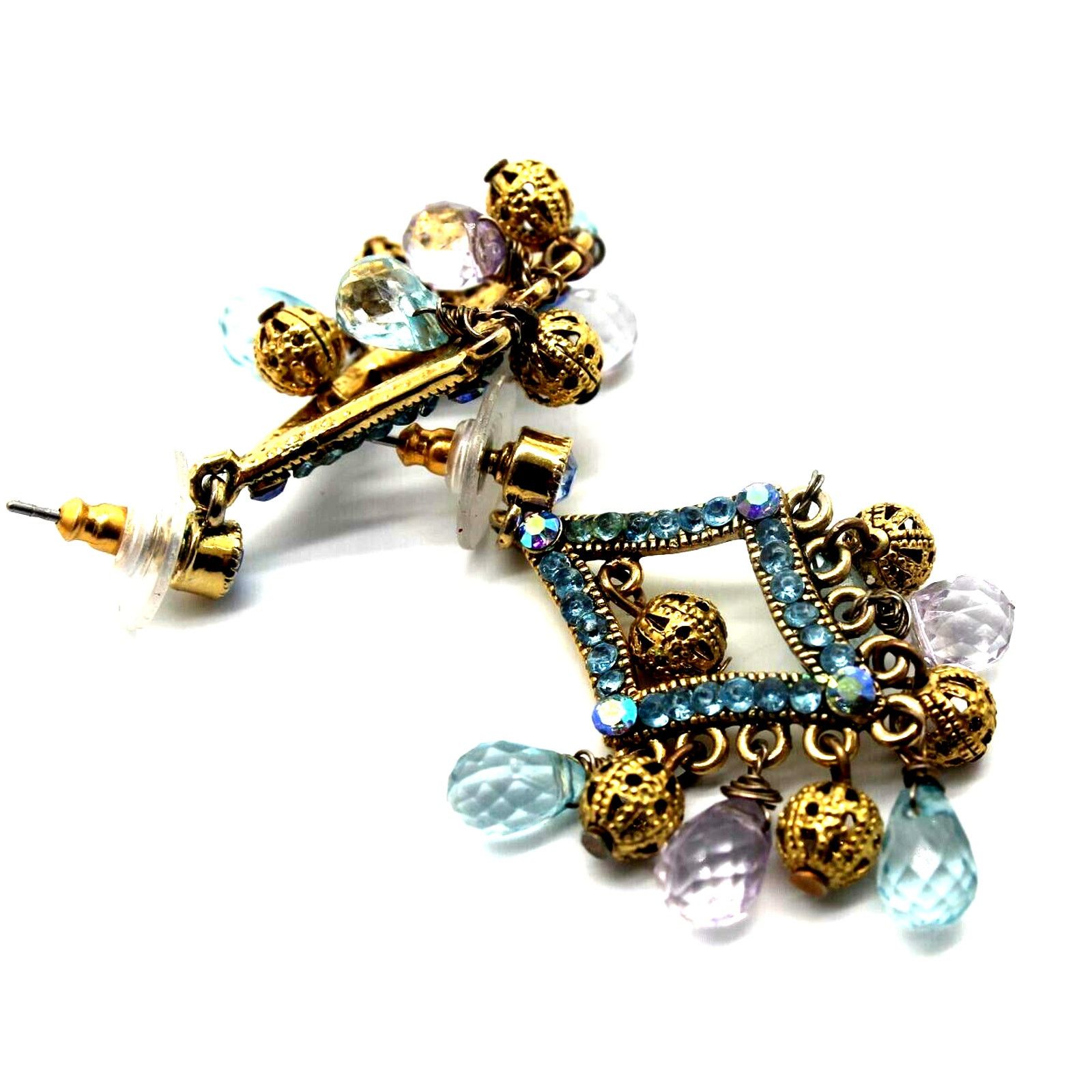 Other Blue Aurora Borealis Rhinestone Cut Crystal Earrings 2" Drop Size ONE SIZE - 3 Thumbnail