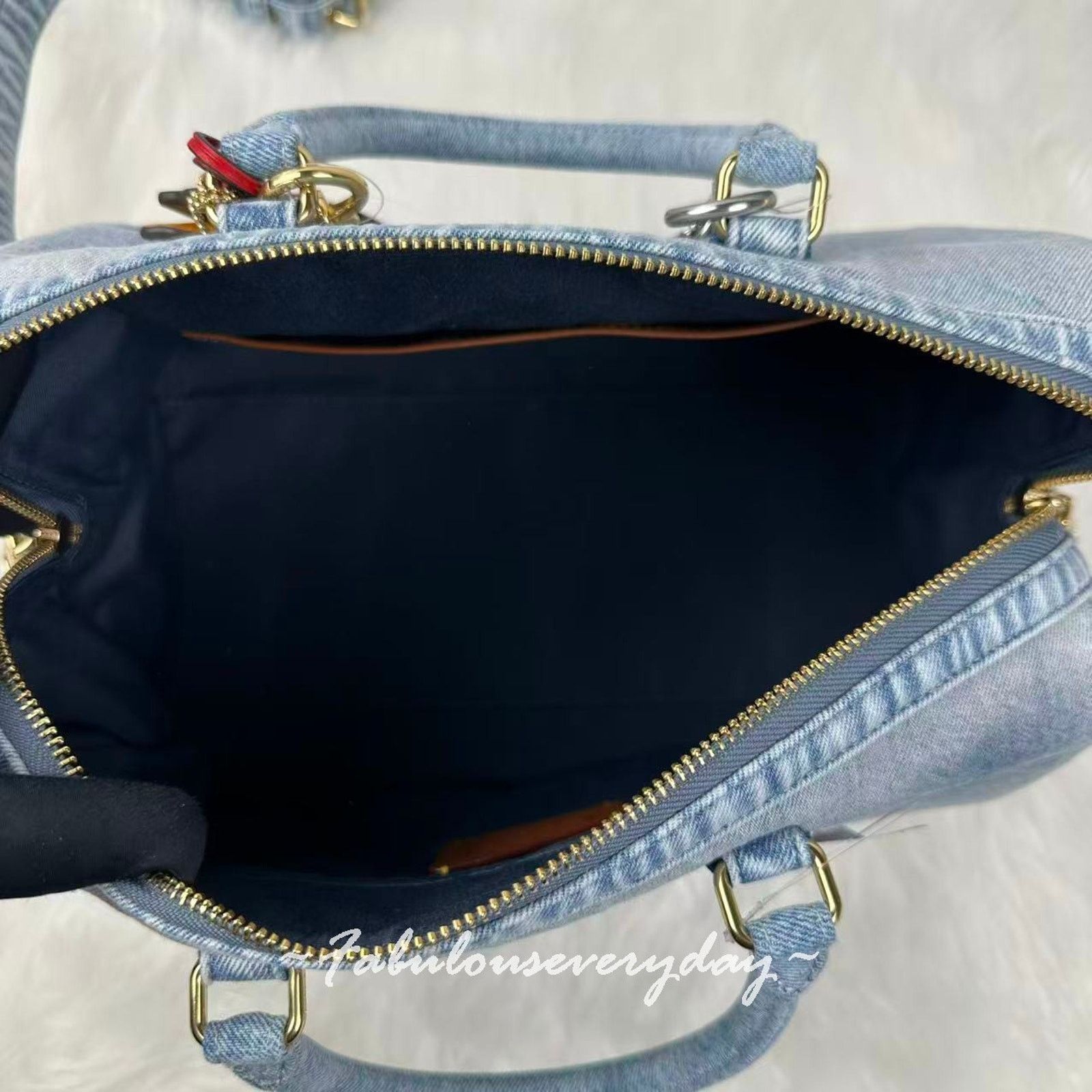 Coach Coach Rowan Large Satchel Loved Denim Charms Light Indigo Size ONE SIZE - 7 Thumbnail