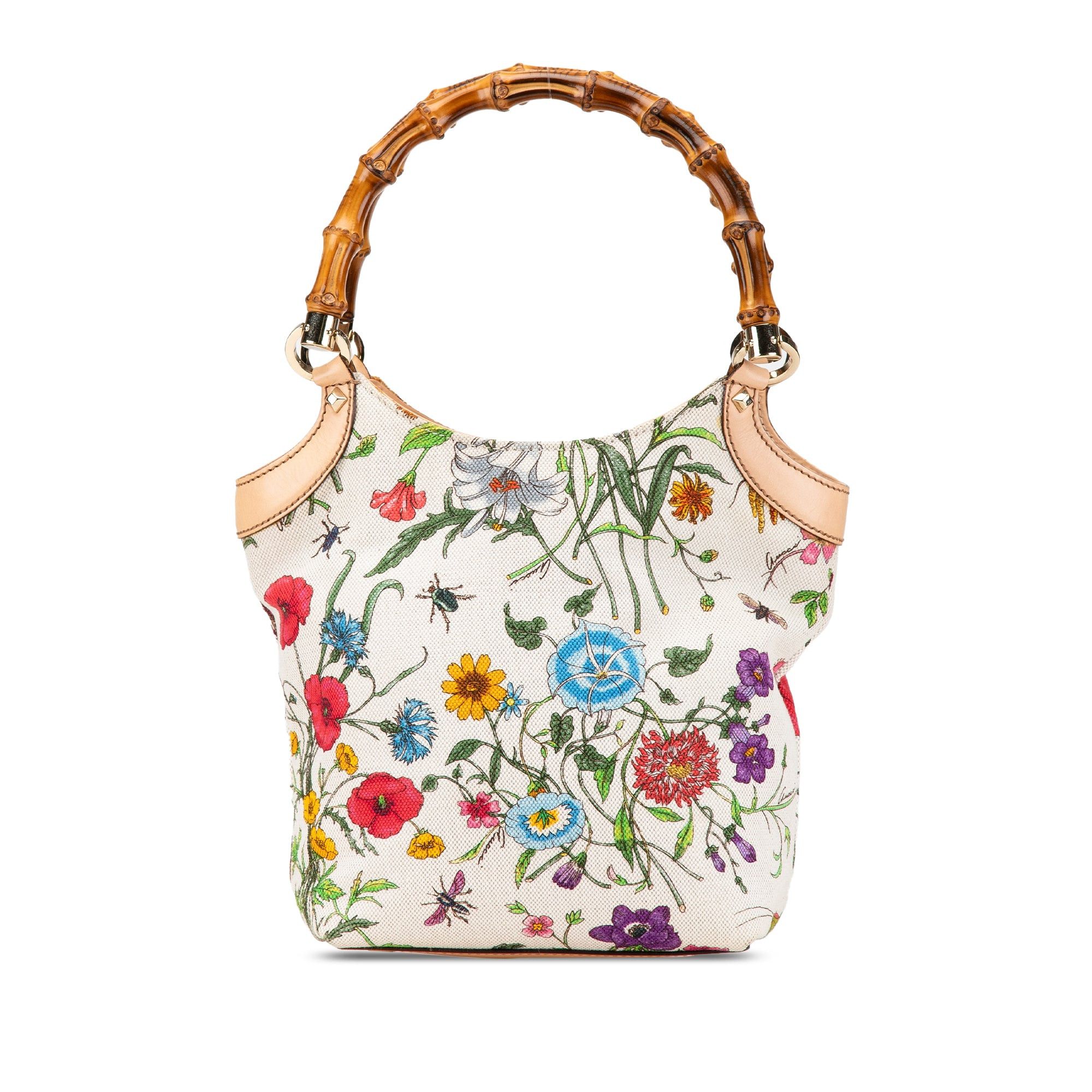 Gucci Gucci Canvas Bamboo Flora Handbag White Size ONE SIZE - 1 Thumbnail