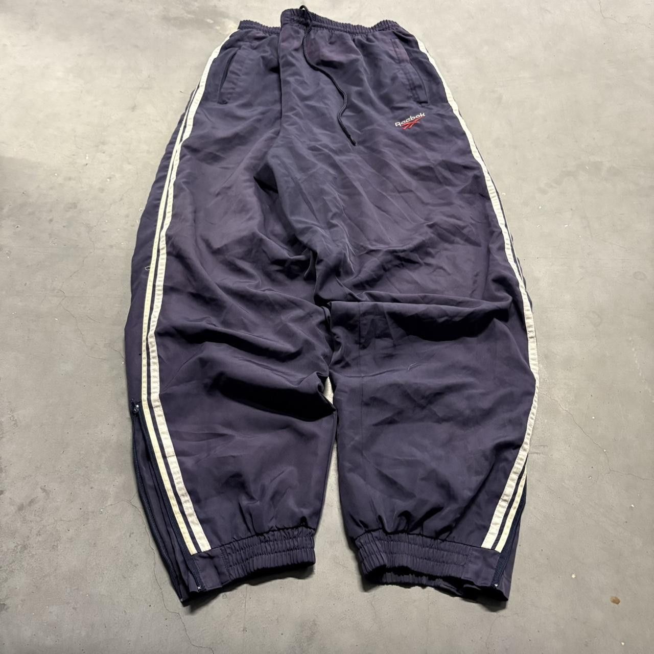 Reebok Vintage Y2K/2000s Baggy Navy Blue Striped Reebok Trackpants! Size US 36 / EU 52 - 2 Thumbnail