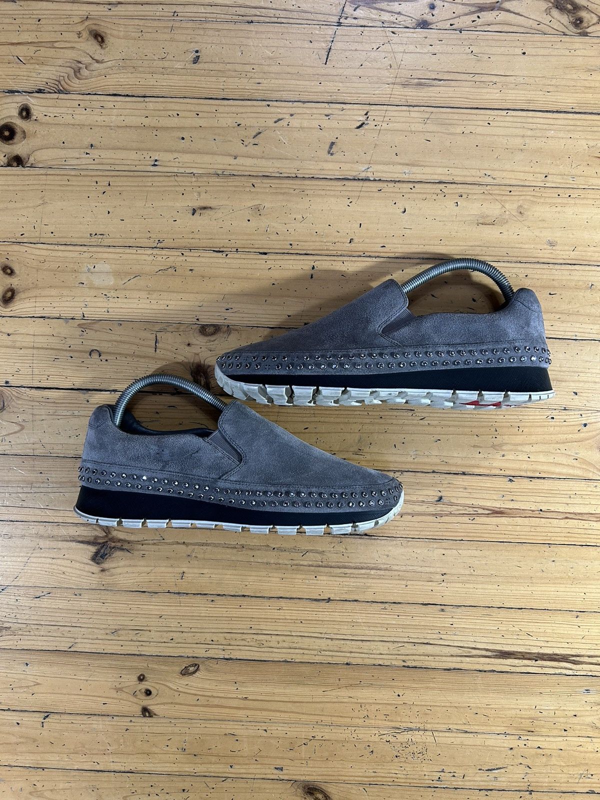 Prada Grey Nabuc loafers with diamonds detail’s