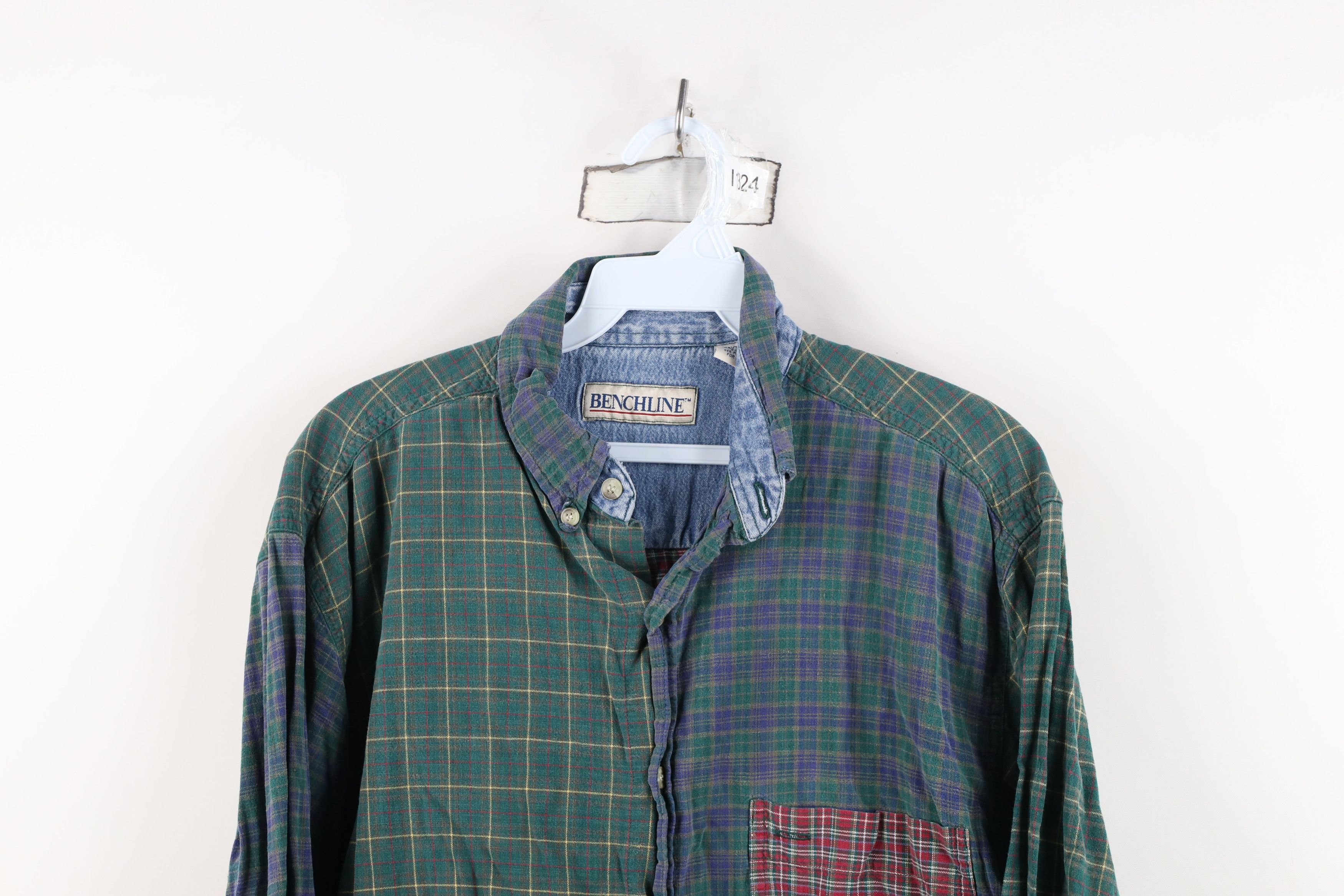 Vintage Vintage 90s Streetwear Cut and Sew Flannel Button Down Shirt Size US M / EU 48-50 / 2 - 2 Thumbnail