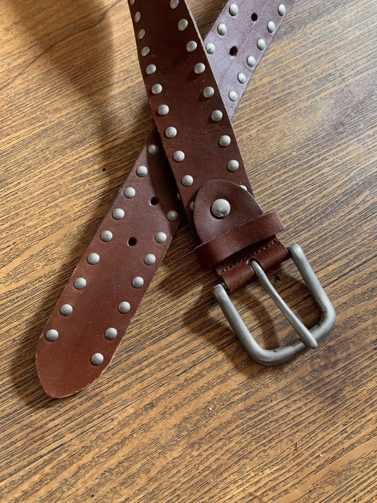 Designer × Genuine Leather × Japanese Brand Brown leather studded belt Size ONE SIZE - 2 Thumbnail