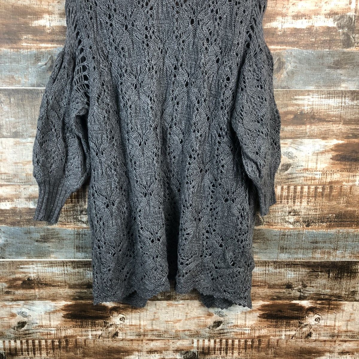 Homespun Knitwear Shided Grey crochet Cardigan Knitwear #A2355 Size L / US 10 / IT 46 - 15 Thumbnail