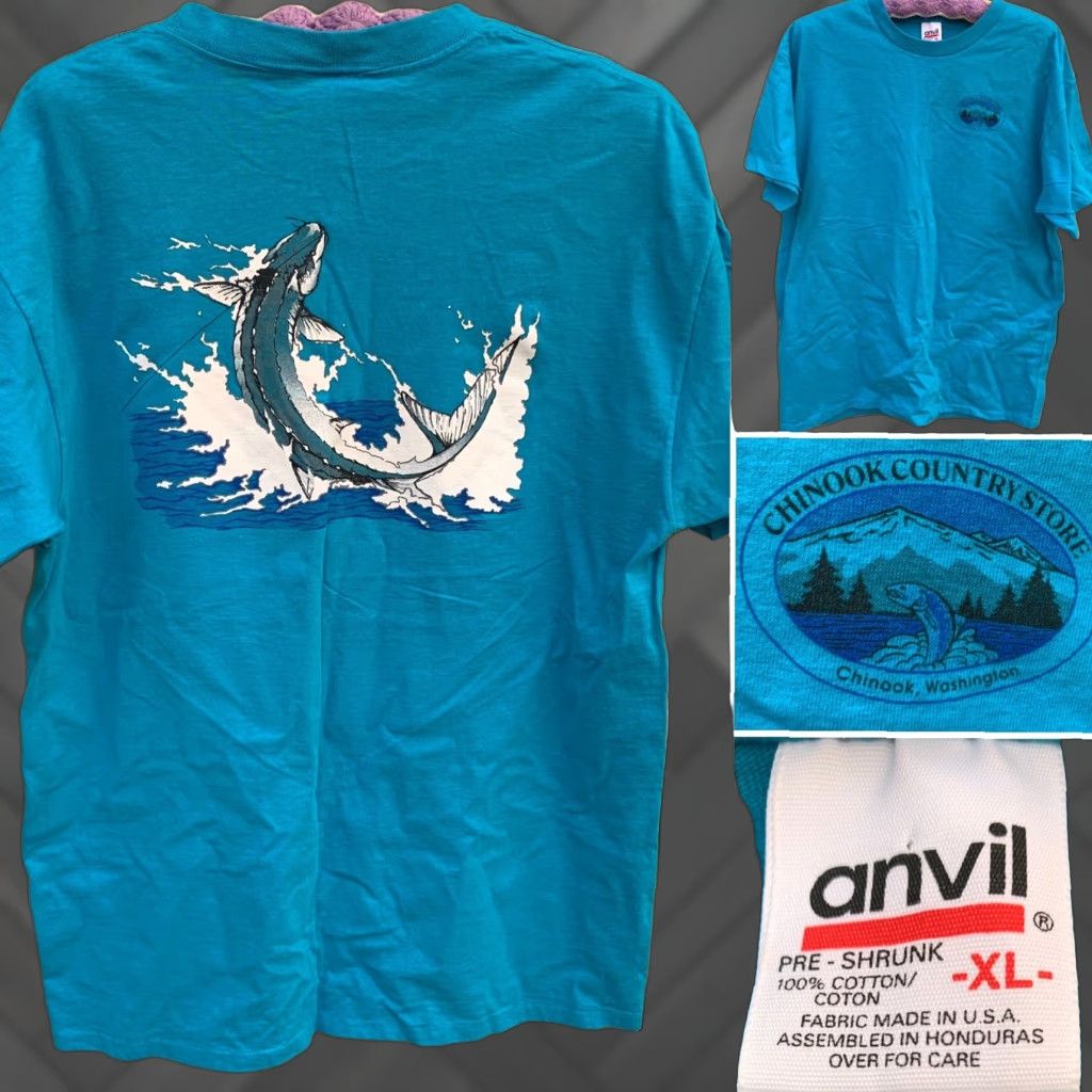 Anvil VINTAGE Anvil T-Shirt Mens Graphic Print XL Chinook Washington Blue Cotton Jersey Single Stitch Size US XL / EU 56 / 4 - 1 Thumbnail