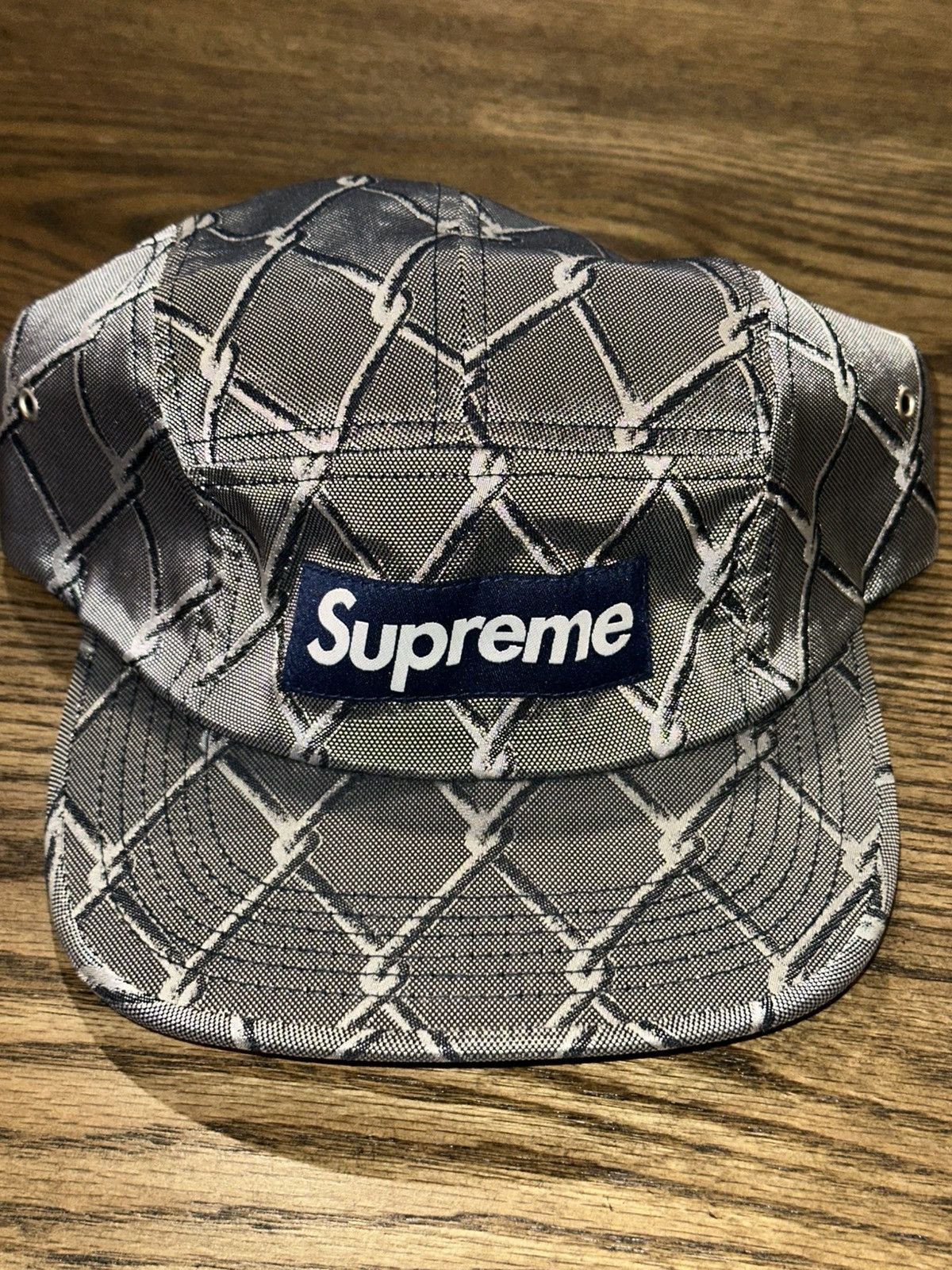 Supreme FW14 Grey Silver Navy Chain Link Camp Cap Size ONE SIZE - 1 Thumbnail