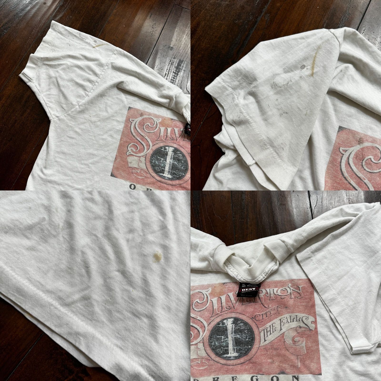 Vintage VINTAGE Screen Stars T-Shirt XL White Crew Neck Short Sleeve Men 90s The Falls Silverton Oregon USA VTG Size US XL / EU 56 / 4 - 8 Thumbnail