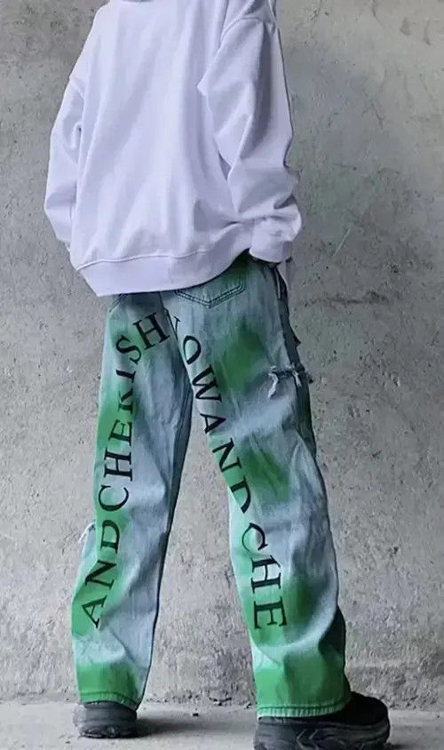 Japanese Brand × Vintage Graffiti print denim jeans streetwear Size US 34 / EU 50 - 1 Thumbnail