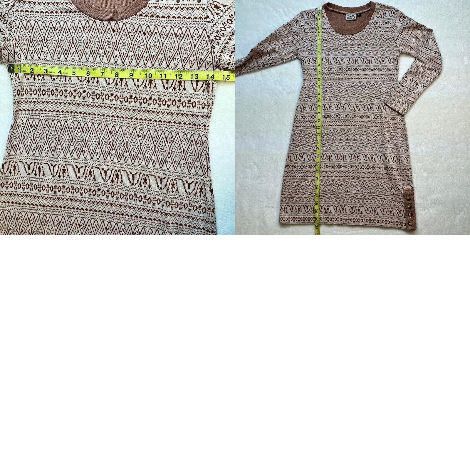 KAVU KAVU Sweater Womens XXS Brown Fair Isle Mini Dress Tan Size Side Button Accents Size XXS / US 00 / IT 34 - 9 Thumbnail