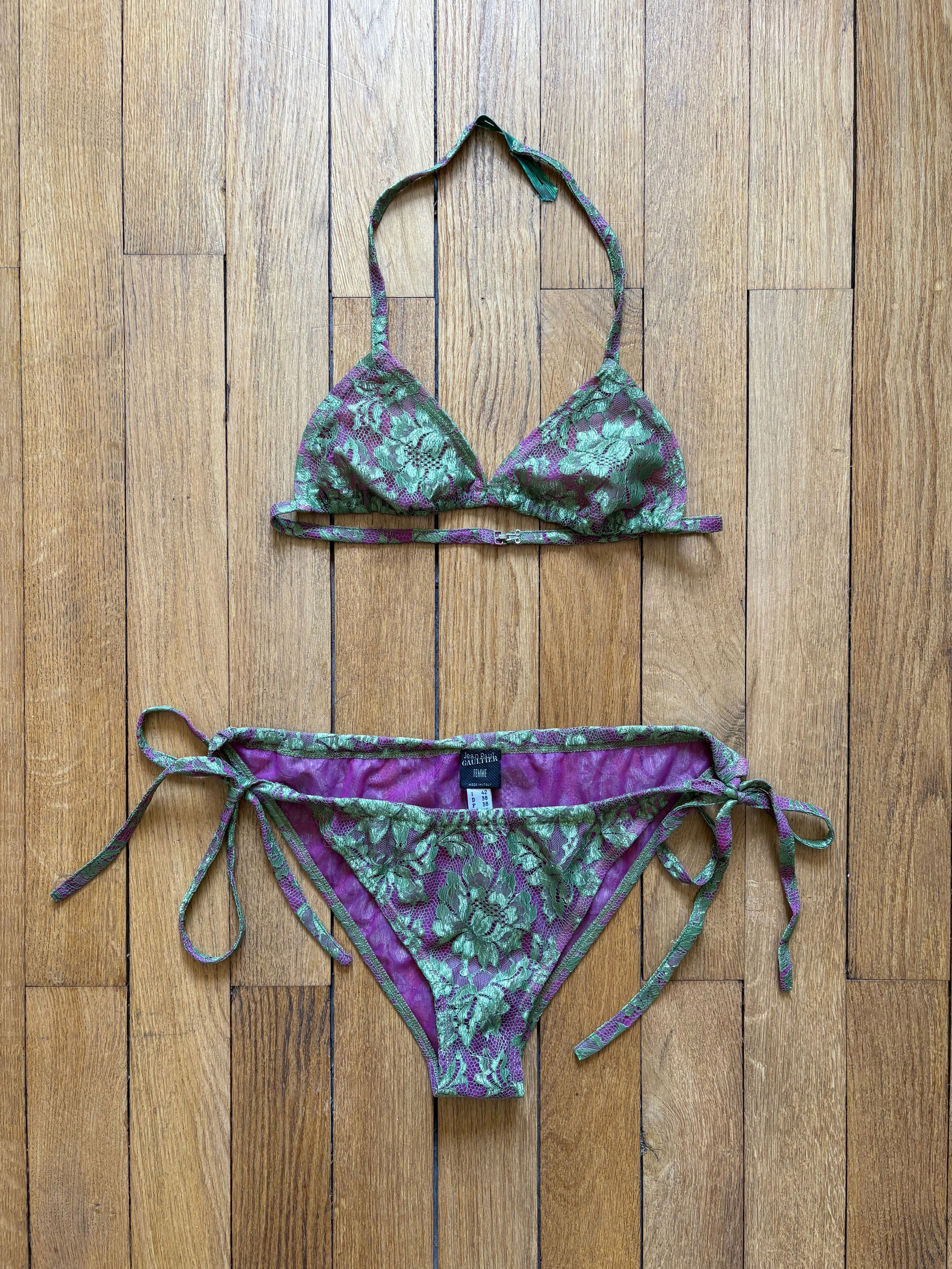 Jean Paul Gaultier Jean Paul Gaultier SS97 green and purple lace bikini set Size M / US 6-8 / IT 42-44 - 1 Thumbnail