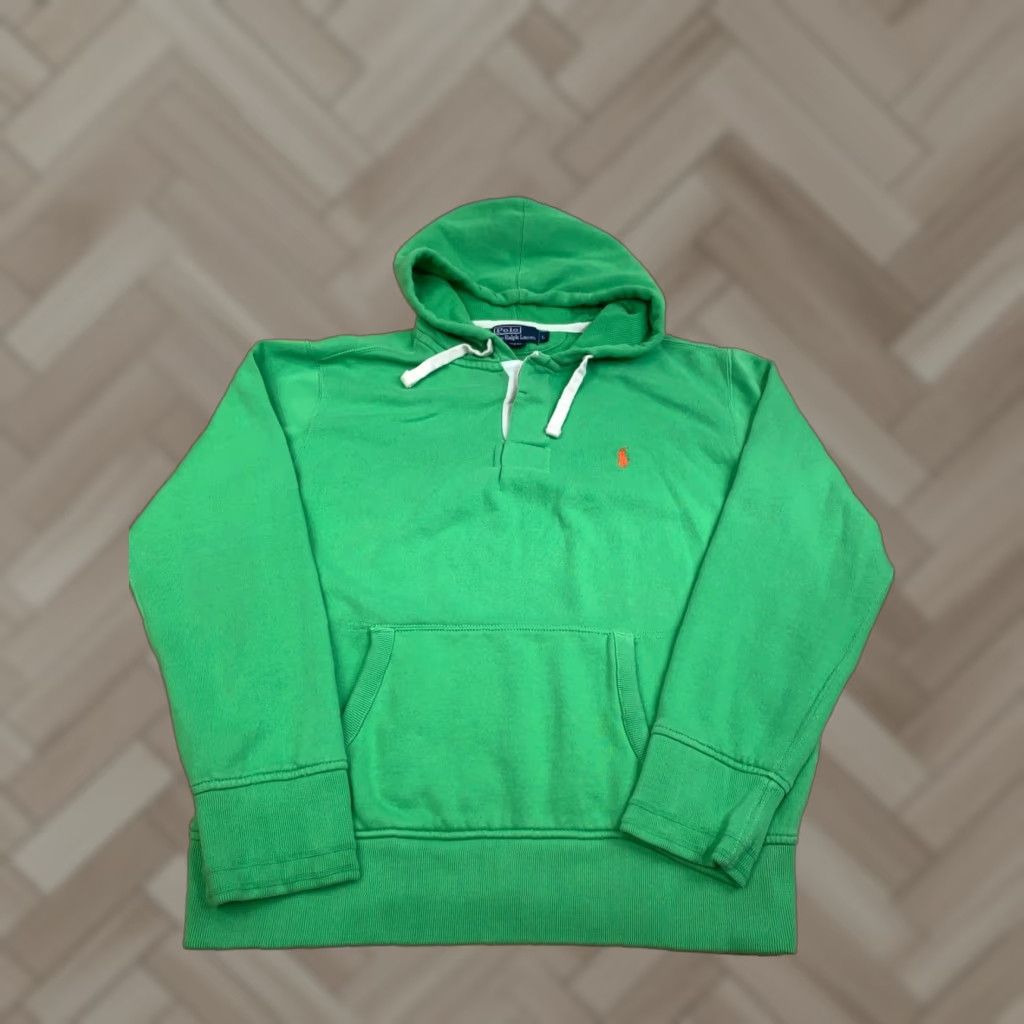 Polo Ralph Lauren VINTAGE Polo Ralph Lauren Hoodie Men L Green Pullover Hooded 90s Classic Preppy Knit Fleece Polo Ralph Lauren Pullover Shirt Size US L / EU 52-54 / 3 - 1 Thumbnail