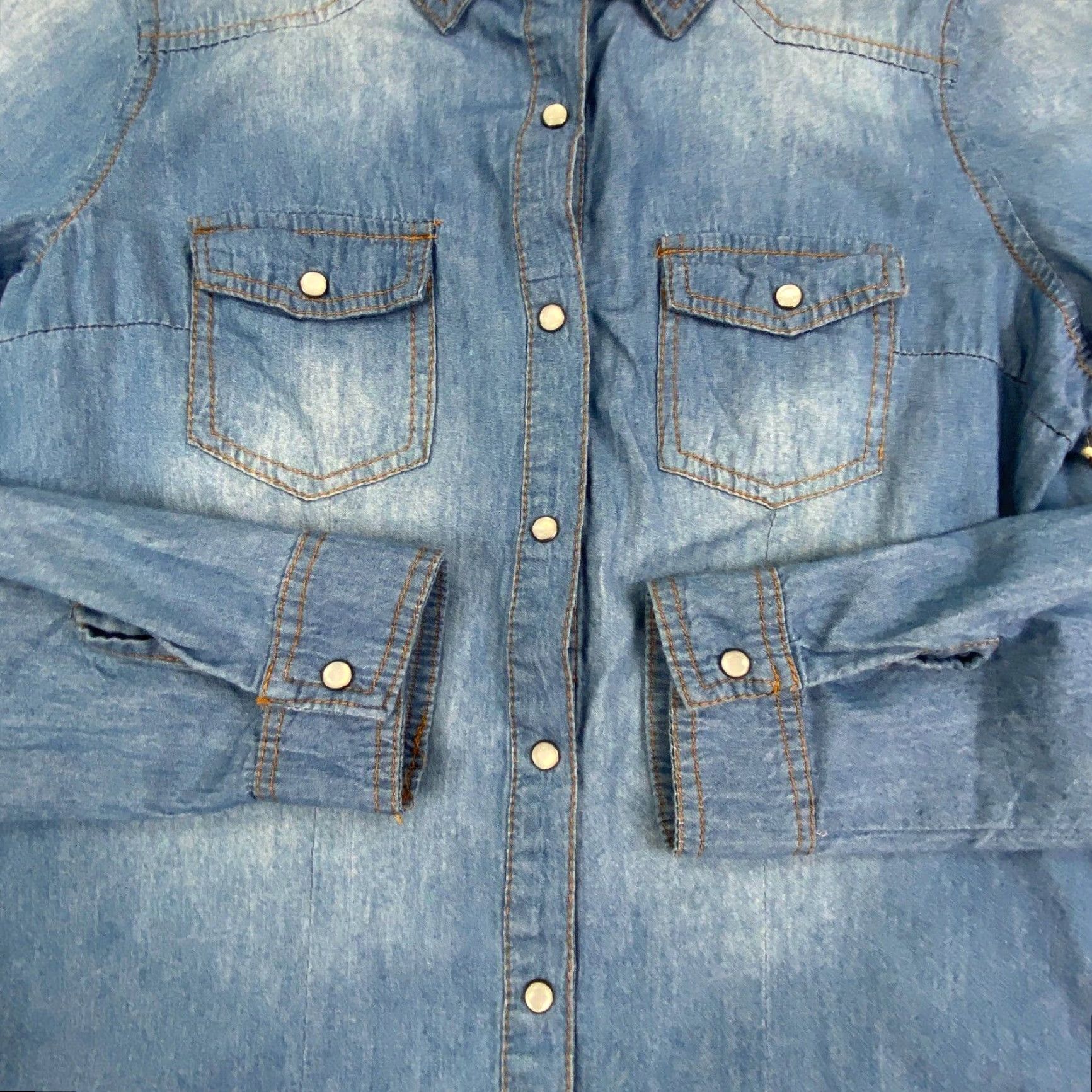 Vintage Ci Sono Womens Blue Chambray Button Up Shirt Small Western Roll Tab Sleeves Size S / US 4 / IT 40 - 6 Thumbnail