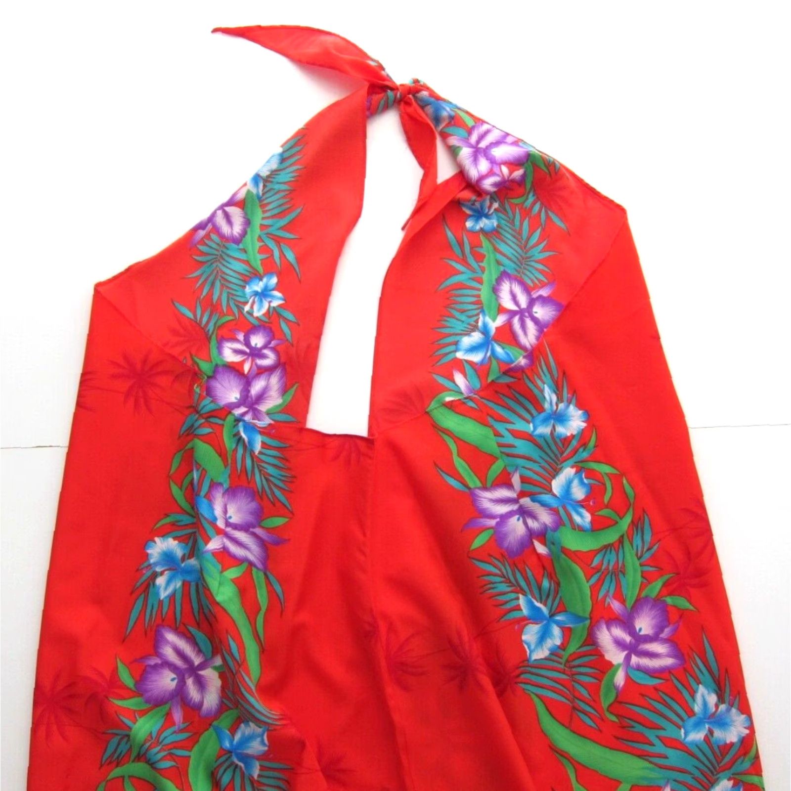 Vintage Vtg Helena's Red Green Purple Hawaiian Floral Long Sarong Wrap Maxi Dress M-L Size M / US 6-8 / IT 42-44 - 6 Thumbnail