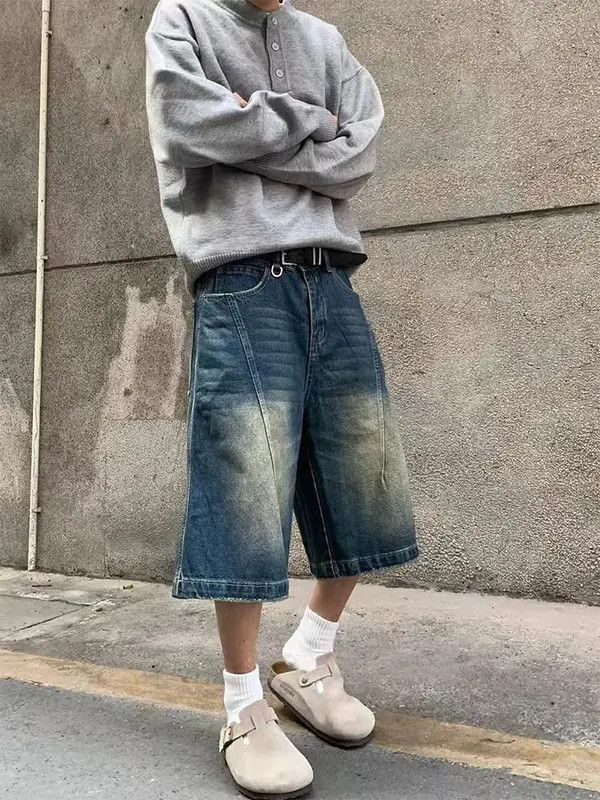 VIBE Vintage washed baggy seven point denim shorts Size US 34 / EU 50 - 2 Thumbnail