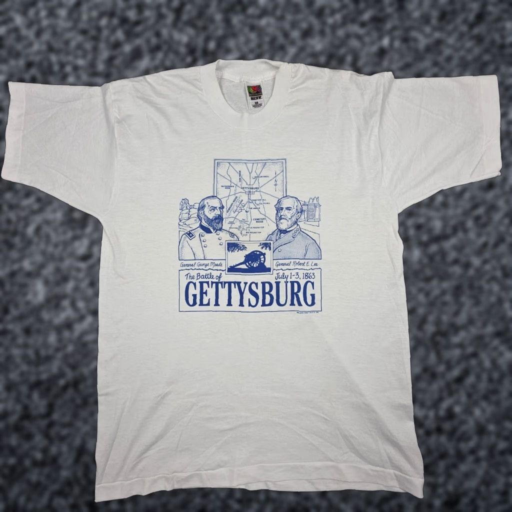 Fruit Of The Loom VINTAGE The Battle Of Gettysburg T-Shirt Men's XL White Single Stitch Graphic Tee Size US XL / EU 56 / 4 - 1 Thumbnail