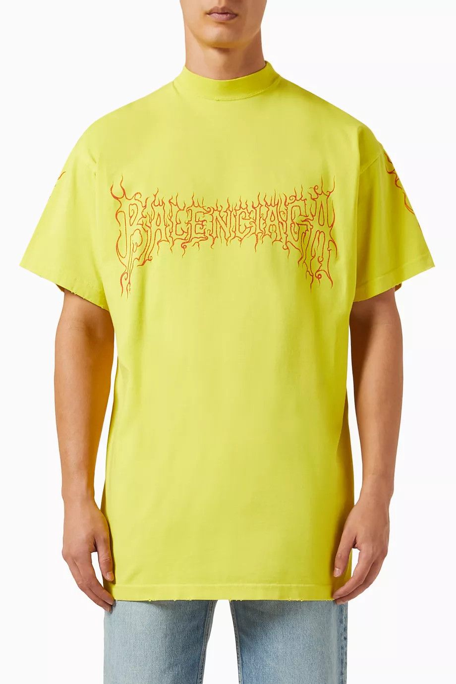 Balenciaga Yellow Distressed Darkwave Logo Oversized T-Shirt Size US XS / EU 42 / 0 - 2 Thumbnail