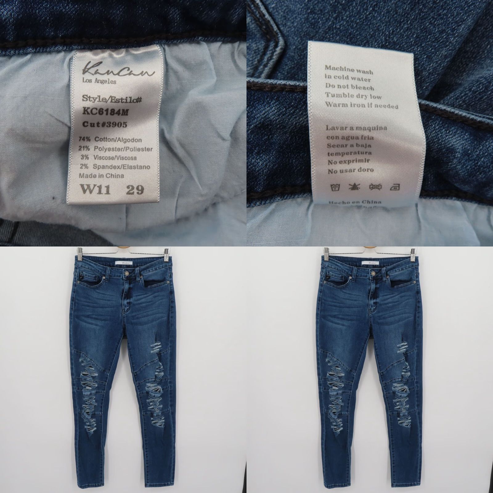 Vintage Kancan Jeans Women 29 Style KC6184M Blue Distressed Slashed Moto 5-Pocket Denim Skinny Pants Size 29" - 8 Thumbnail