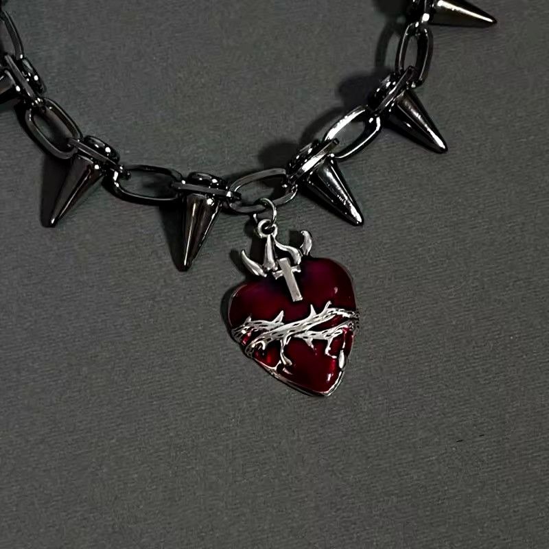 Jewelry Punk Gothic Skull Red Heart Necklace Chain Size ONE SIZE - 6 Thumbnail