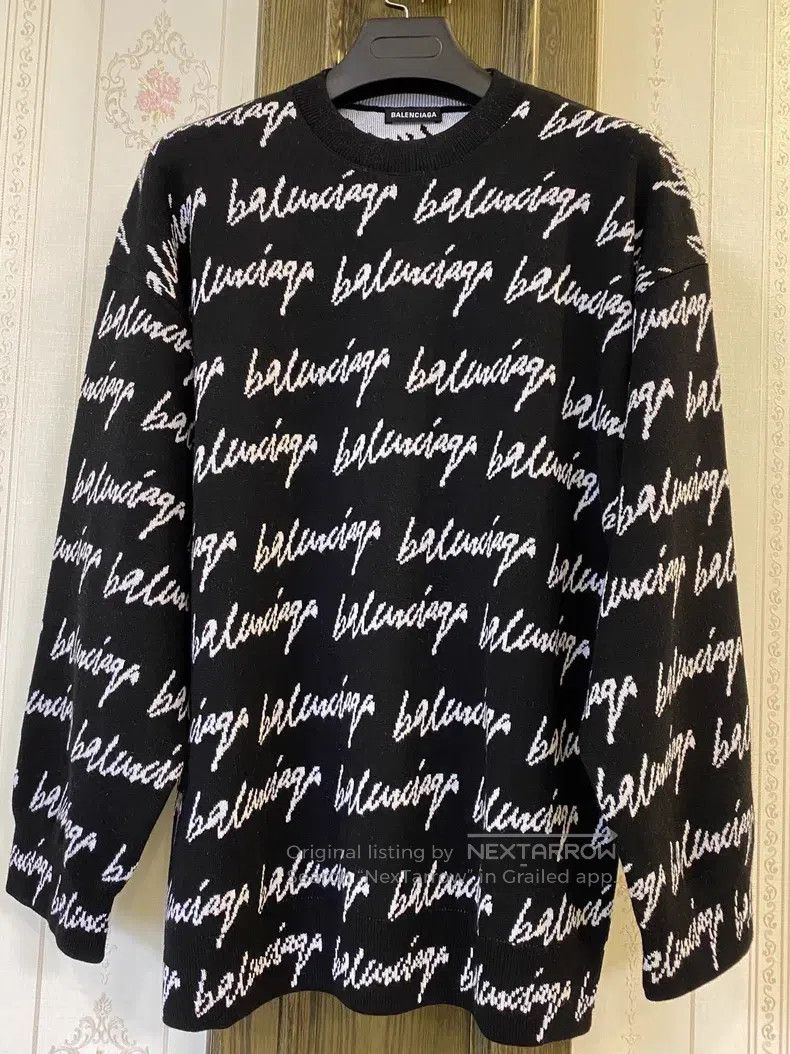 Balenciaga Balenciaga Signature Logo Loose Knit Sweater Size US XS / EU 42 / 0 - 1 Thumbnail
