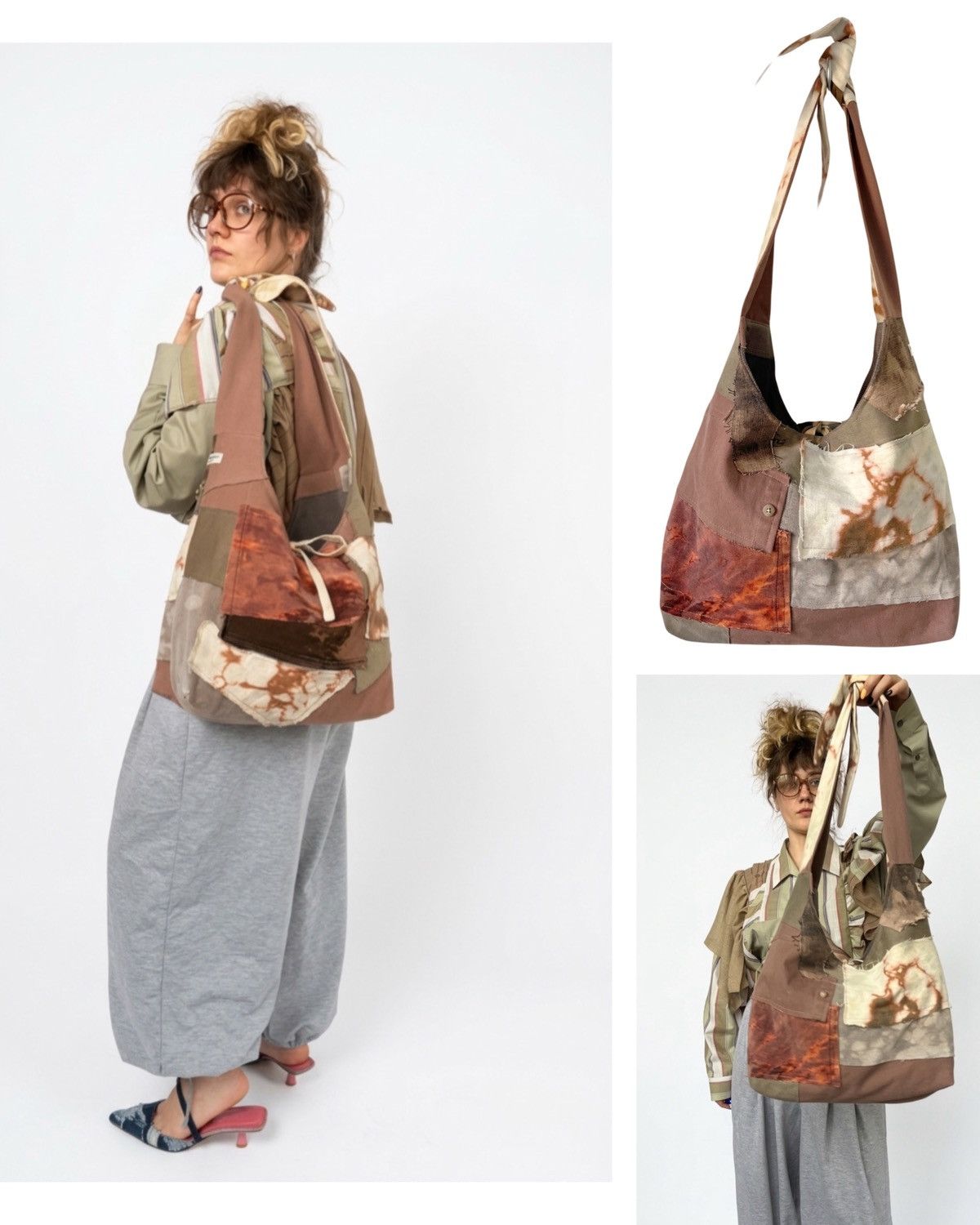 Handmade Handcrafted patchwork tote bag made from repurposed denim Size ONE SIZE - 4 Thumbnail