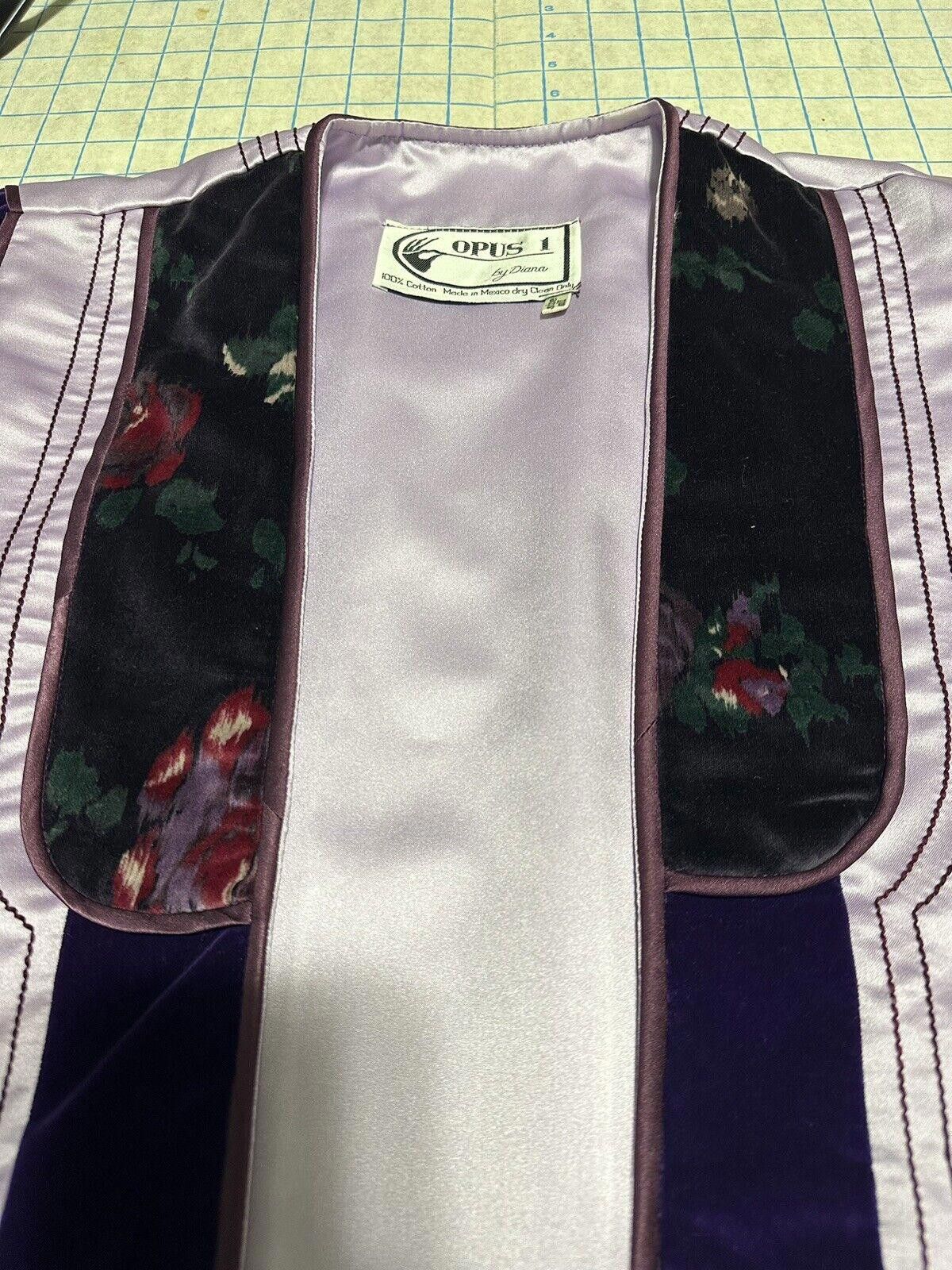 Other Open Boho Jacket Opus 1 100% Cotton OS Purple Satin Floral Size ONE SIZE - 6 Thumbnail