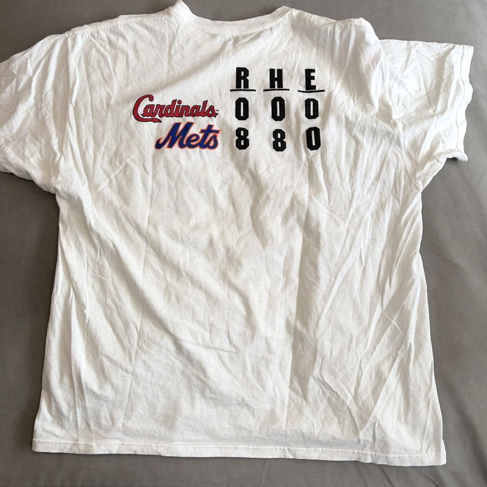 Vintage NWOT Awesome NY Mets Johan Santana 1st No Hitter 6/01/12 T Shirt Men's XL White Cotton Short Sleeve Round Neck Harriton Size US XL / EU 56 / 4 - 4 Thumbnail