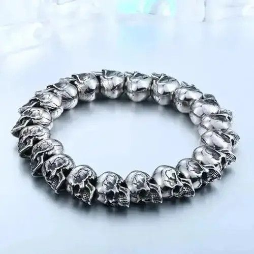 Other Skull Head Bracelet Chain Gothic Chrome Pagan Punk Grunge Size ONE SIZE - 1 Thumbnail