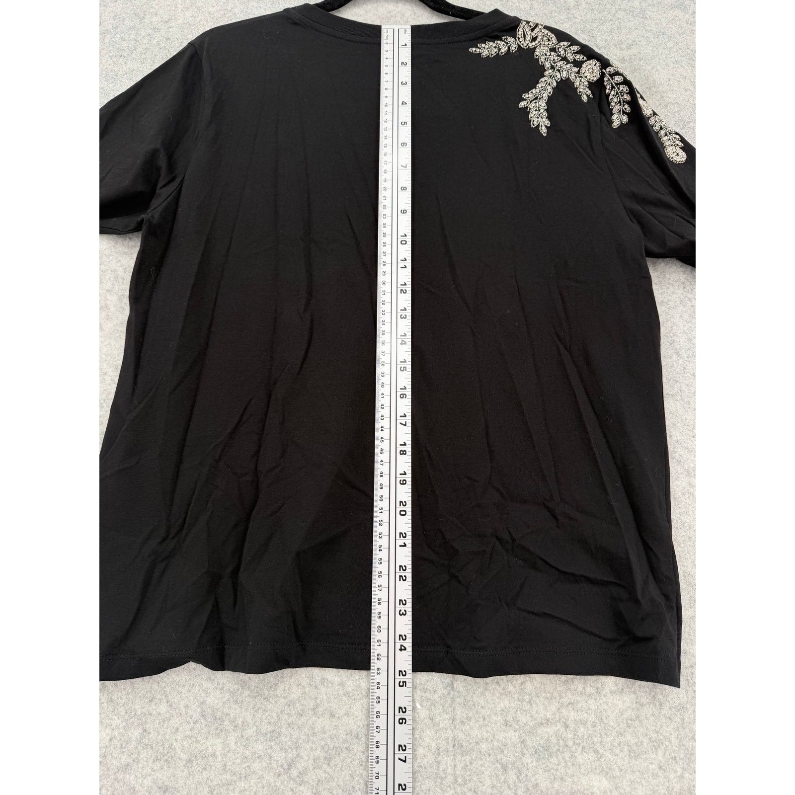 Sandro NEW Sandro Stras Beaded Rhinestone Embellished Black T-Shirt Size L / US 10 / IT 46 - 7 Thumbnail