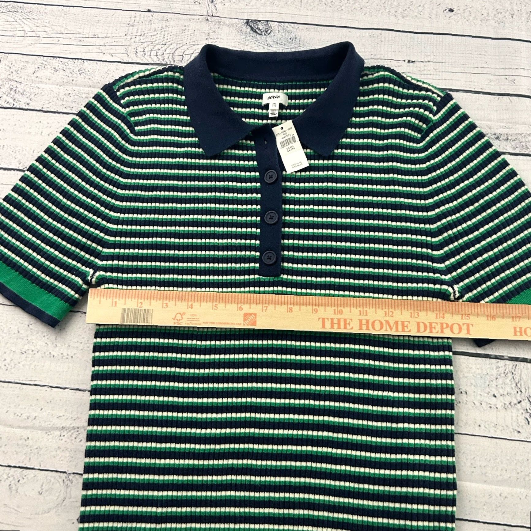 Vintage NEW Aerie Button Front Ribbed Short Sleeve Sweater Top Women's 2XL Green Blue Shirt Size XXL / US 16-18 / IT 52-54 - 4 Thumbnail