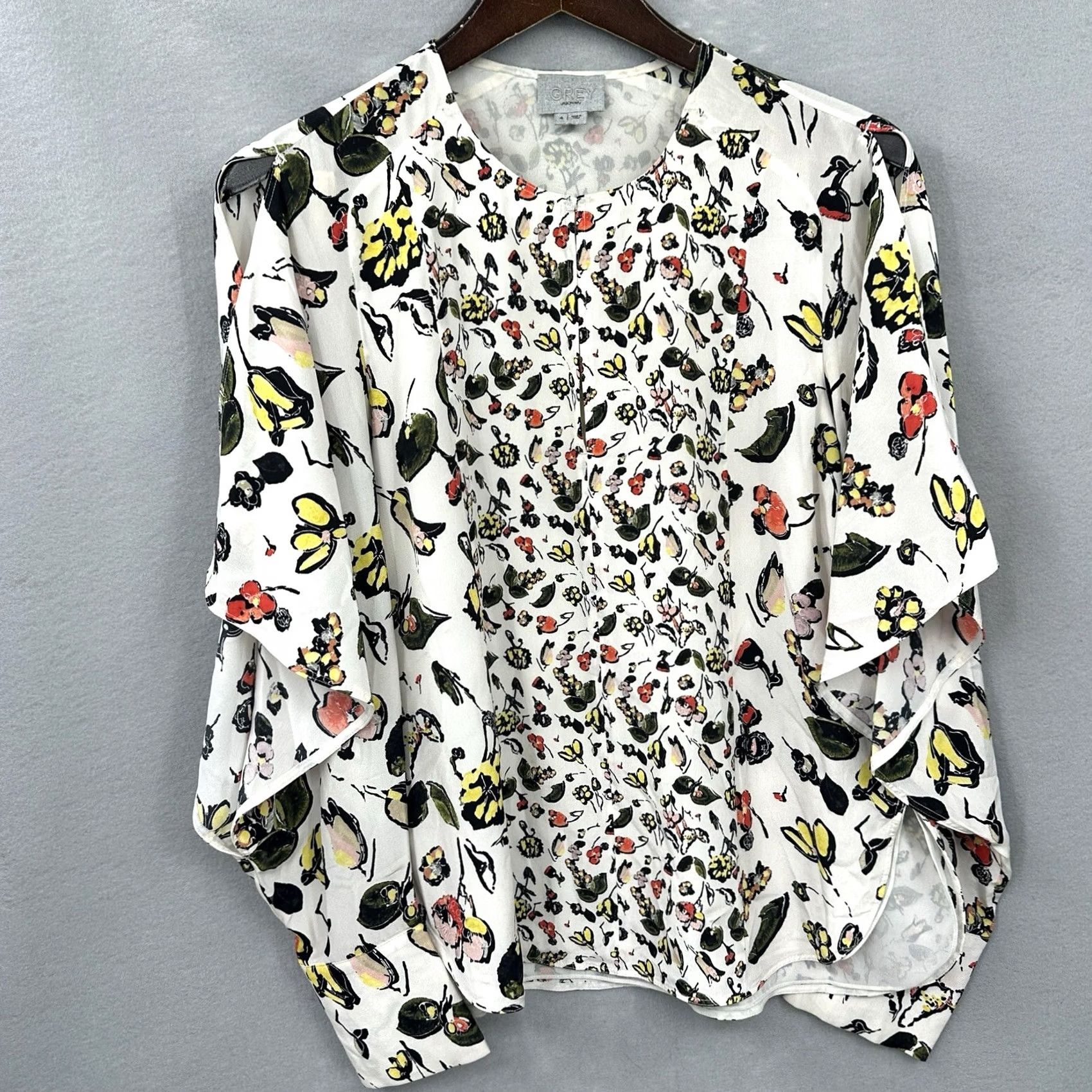 Vintage Grey Jason Wu Blouse Womens S Floral Cold Shoulder Flutter Sleeve Scoop Neck Pullover Casual Business Party/Cocktail Travel White Women Size S / US 4 / IT 40 - 2 Thumbnail