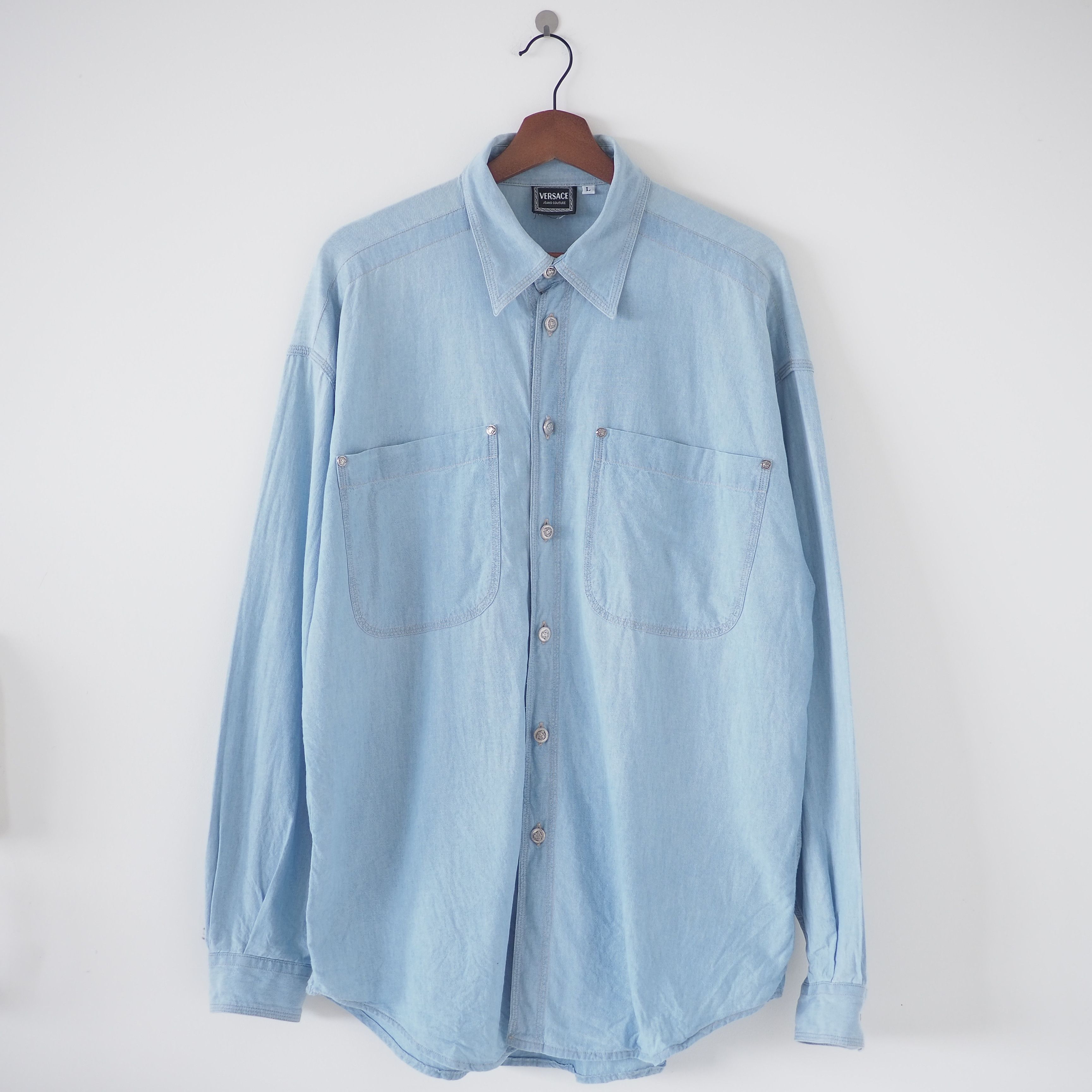 image of Vintage Versace Jeans Couture Denim Shirt in Denim Blue, Men's (Size Large)