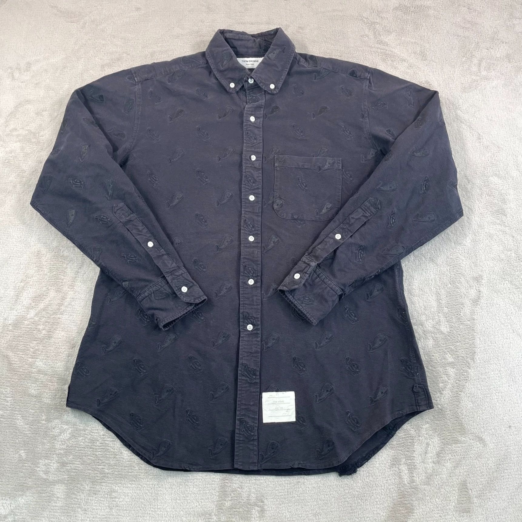 Thom Browne Thom Browne Shirt Men 2XL Black Embroidered Whale & Turtle Oxford Button-Up Casual Designer USA Vintage: No Size US XXL / EU 58 / 5 - 4 Thumbnail