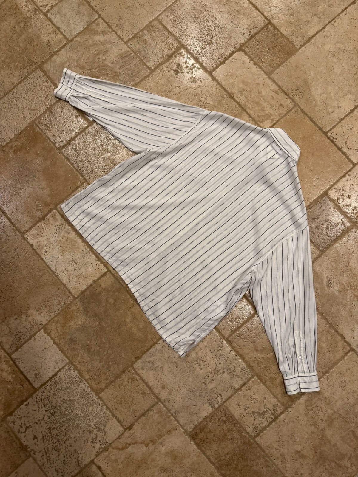 Prada Prada Raf Simons 2022 Logo Stripe White Silk Button Up Shirt Size US XL / EU 56 / 4 - 11 Thumbnail