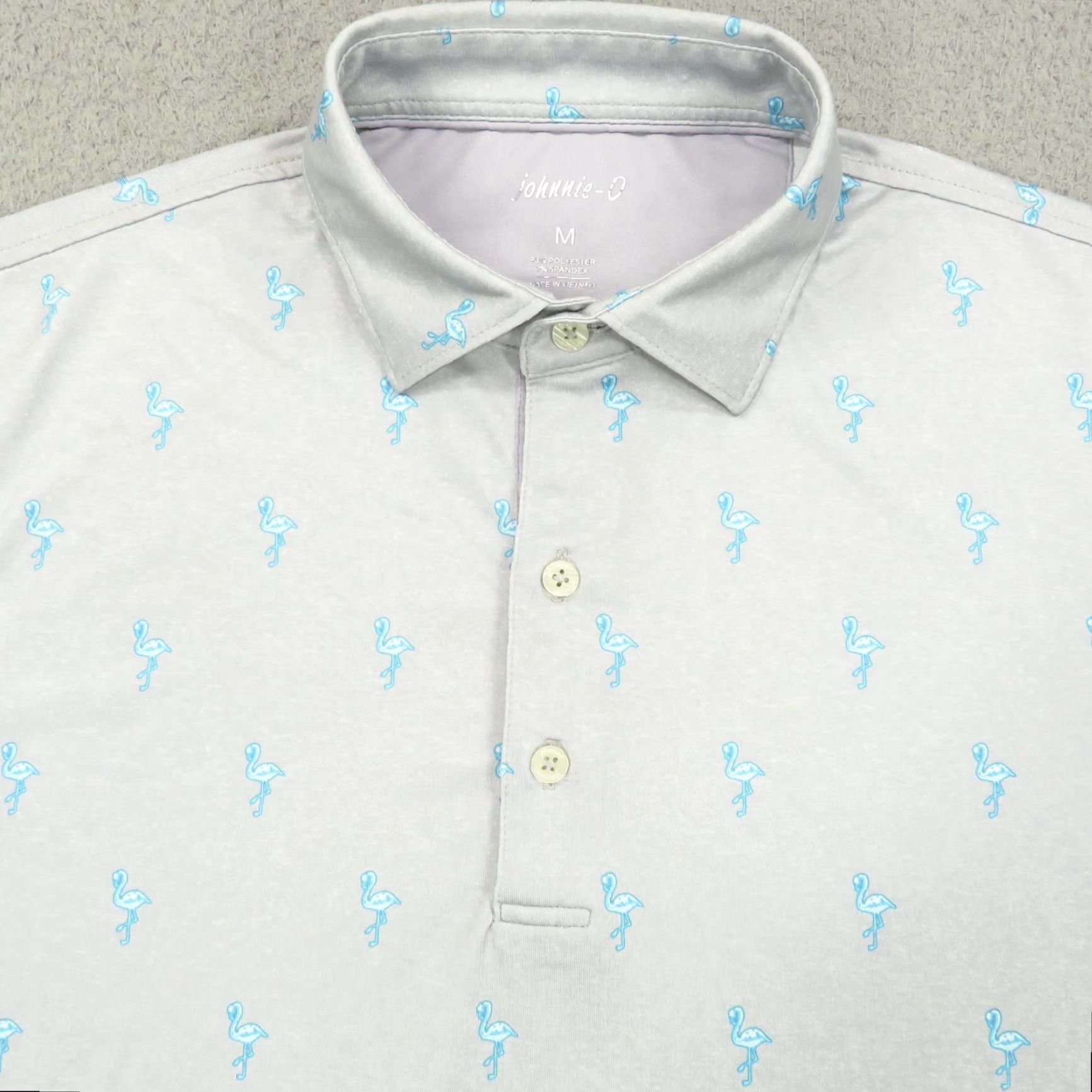 johnnie-O Johnnie-O Polo Medium Mens Light Grey Flamingo Graphic Print Golf Shirt Size US M / EU 48-50 / 2 - 3 Thumbnail