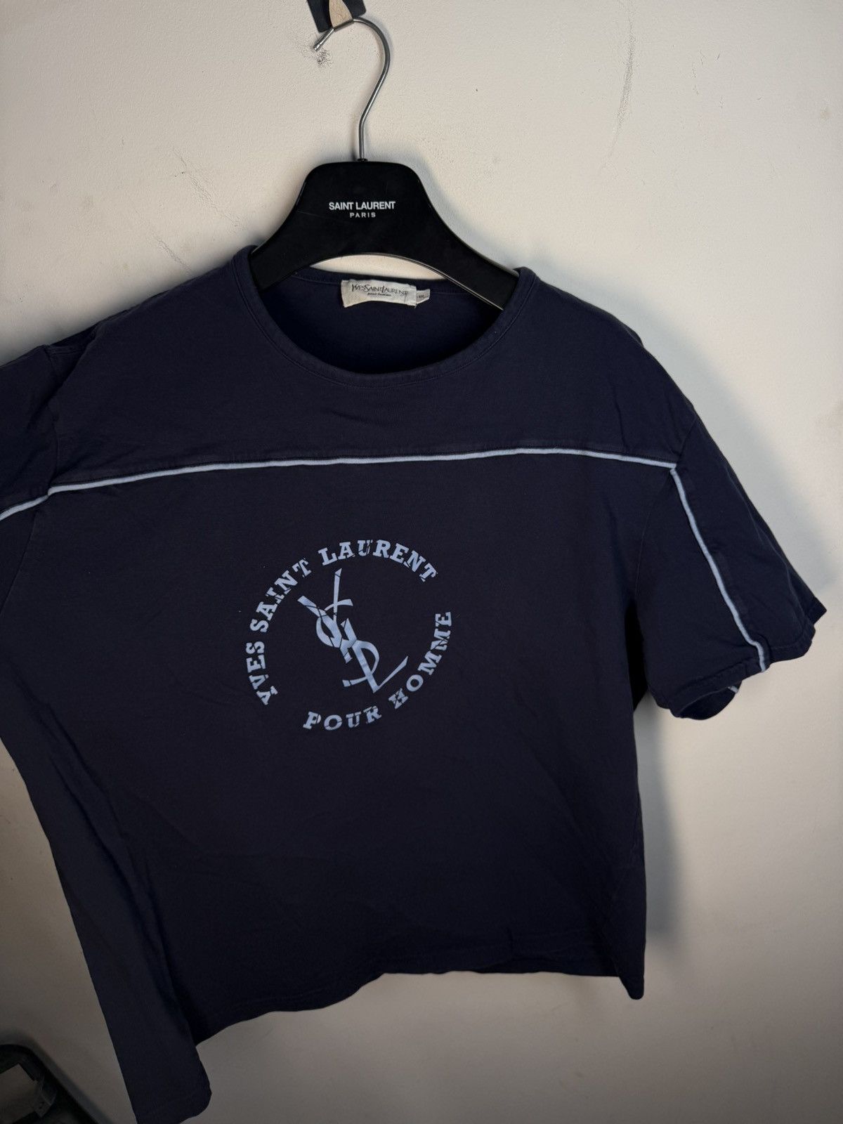 Yves Saint Laurent Navy YSL T-shirt Big Logo Vintage Yves Saint Laurent Shirt Size US L / EU 52-54 / 3 - 12 Thumbnail
