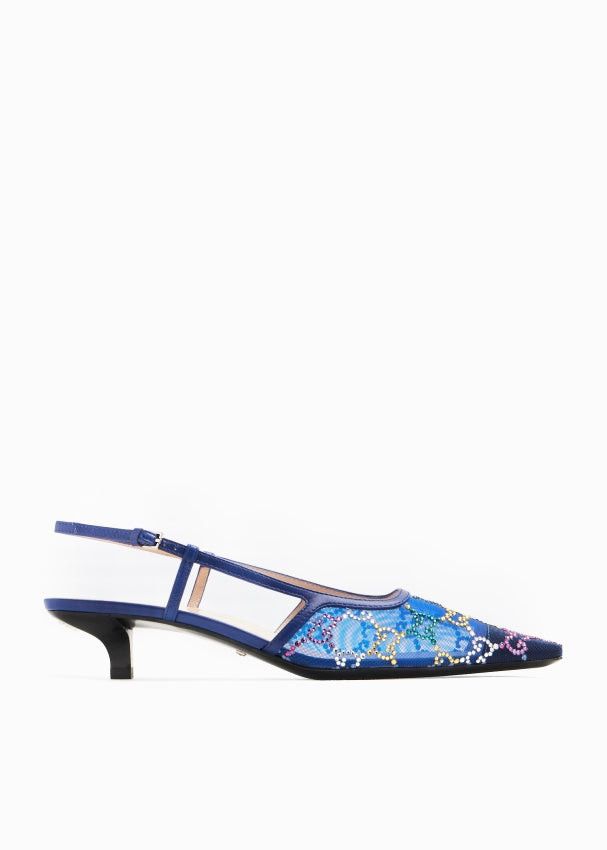 image of Gucci GG Slingback Pumps Size 37.5 in Blue, Women's