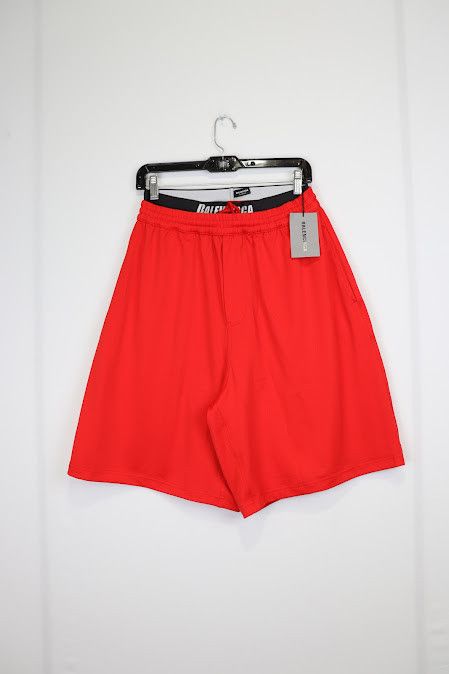 image of Balenciaga O1Rshd Logo Waistband Casual / Swim Shorts In Red, Men's (Size 36)