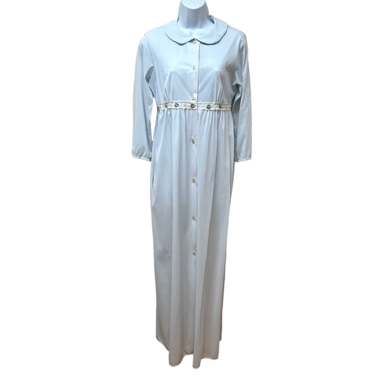 Vintage VINTAGE Blue Nylon Housecoat Robe Button Front M Union Made in USA NEW NOS Size ONE SIZE - 2 Thumbnail