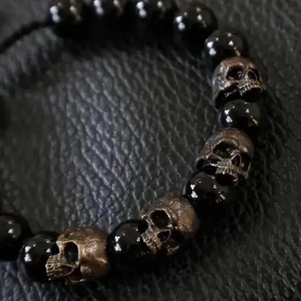 Designer × Vintage Dark Vintage Style Horror Skull Black Beads Charm Bracelet Size ONE SIZE - 3 Thumbnail